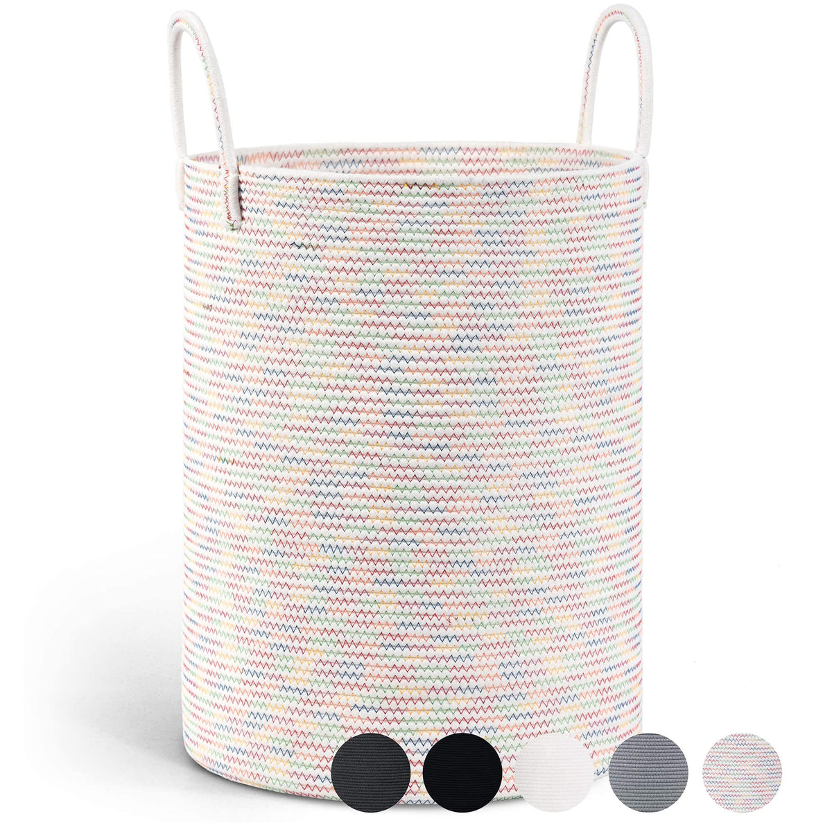 Goodpick Rainbow Rope Storage Basket for Kids 15 x 20 inches, Tall Baby Laundry Basket for Living Room Bedroom, Nursery Storage 