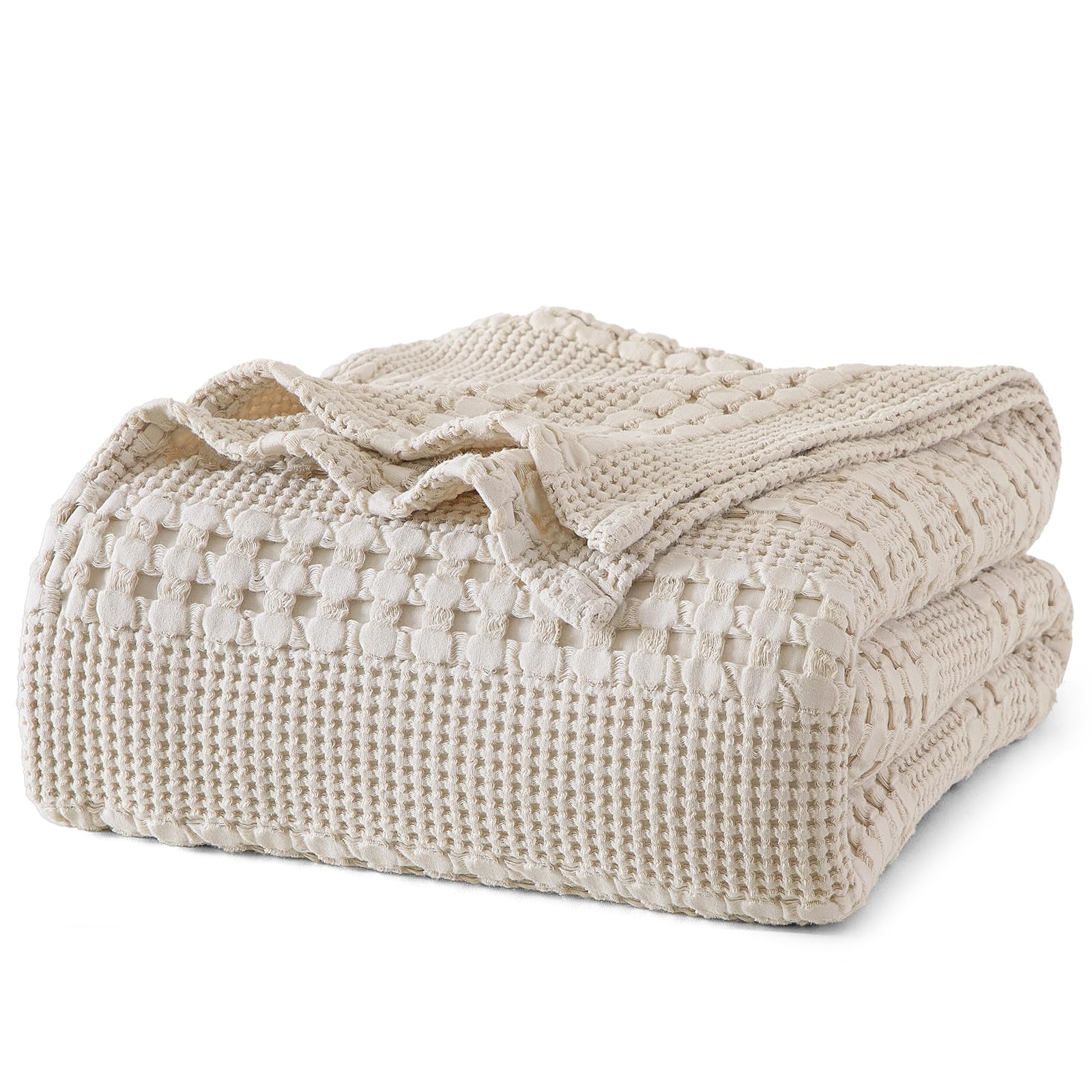 Phf 100% Cotton Waffle Weave Blanket King Size, Soft Lightweight Breathable Cozy Blankets For Bed, Luxury Aesthetic Woven Beddin