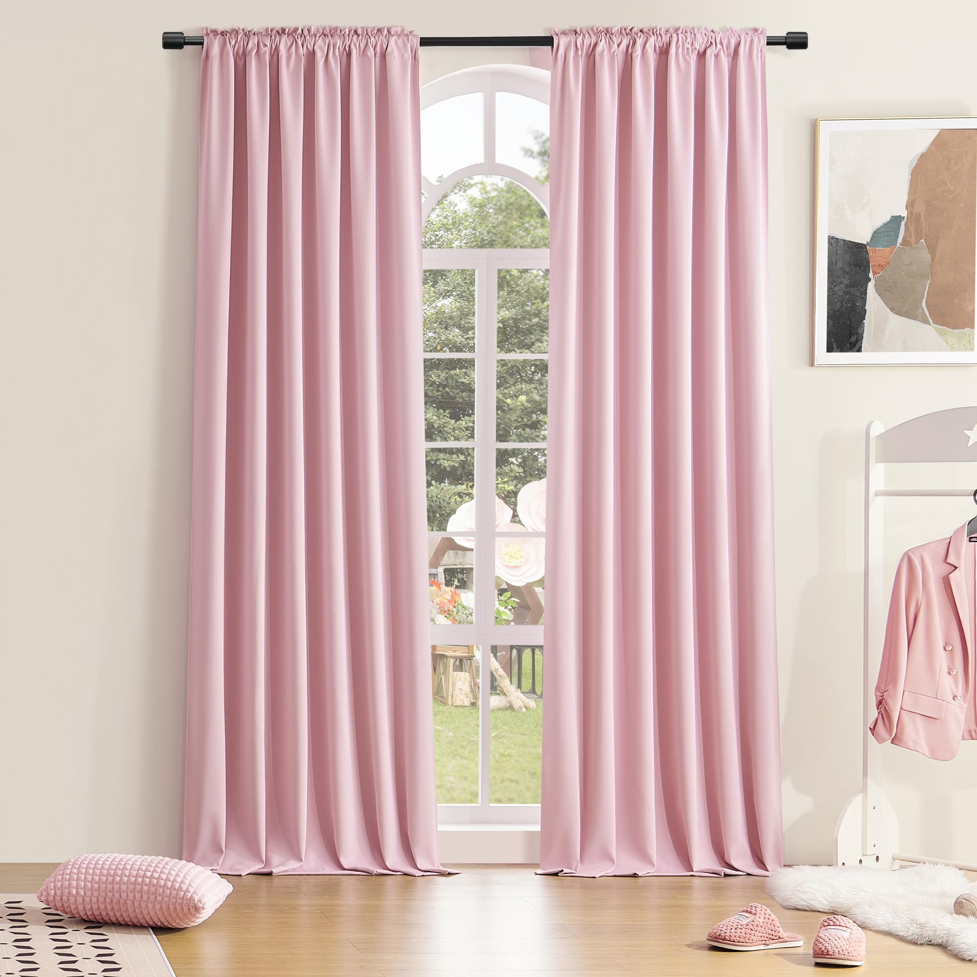 Donren 108 Inches Length Rod Pocket Curtains - 2 Panel Blackout Thermal Insulated Drapes Curtains For Living Room Bedroom (Pink,