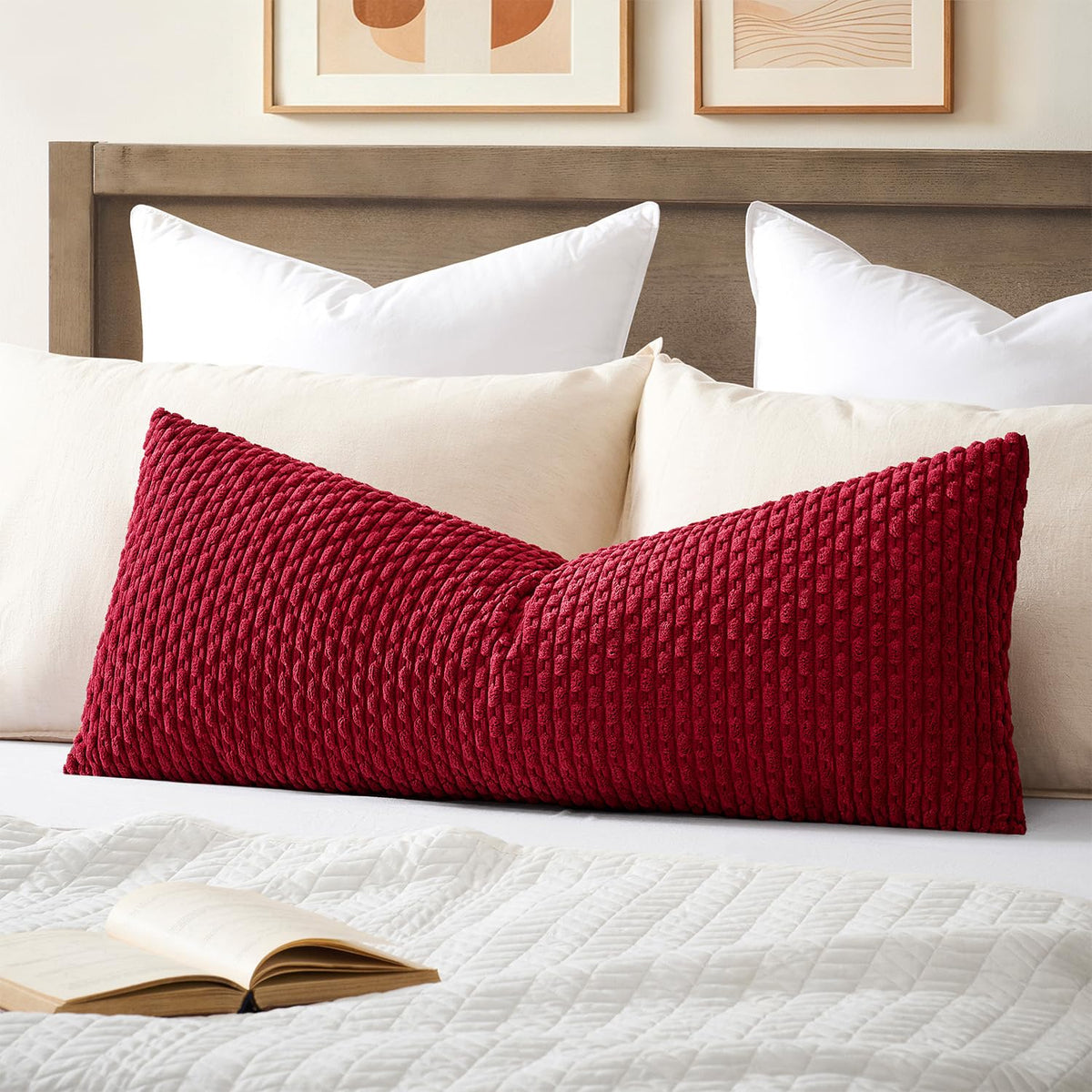 Kevin Textile Soft Corduroy 20x54 Body Pillow Cover 1 Pack, Burgundy