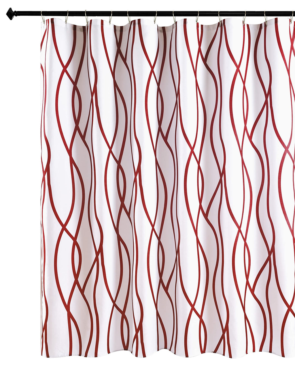 Biscaynebay Extra Long Textured Fabric Shower Curtain 72 W X 84 L, Burgundy Printed Striped Linen Modern Hotel Luxury Quality Cl