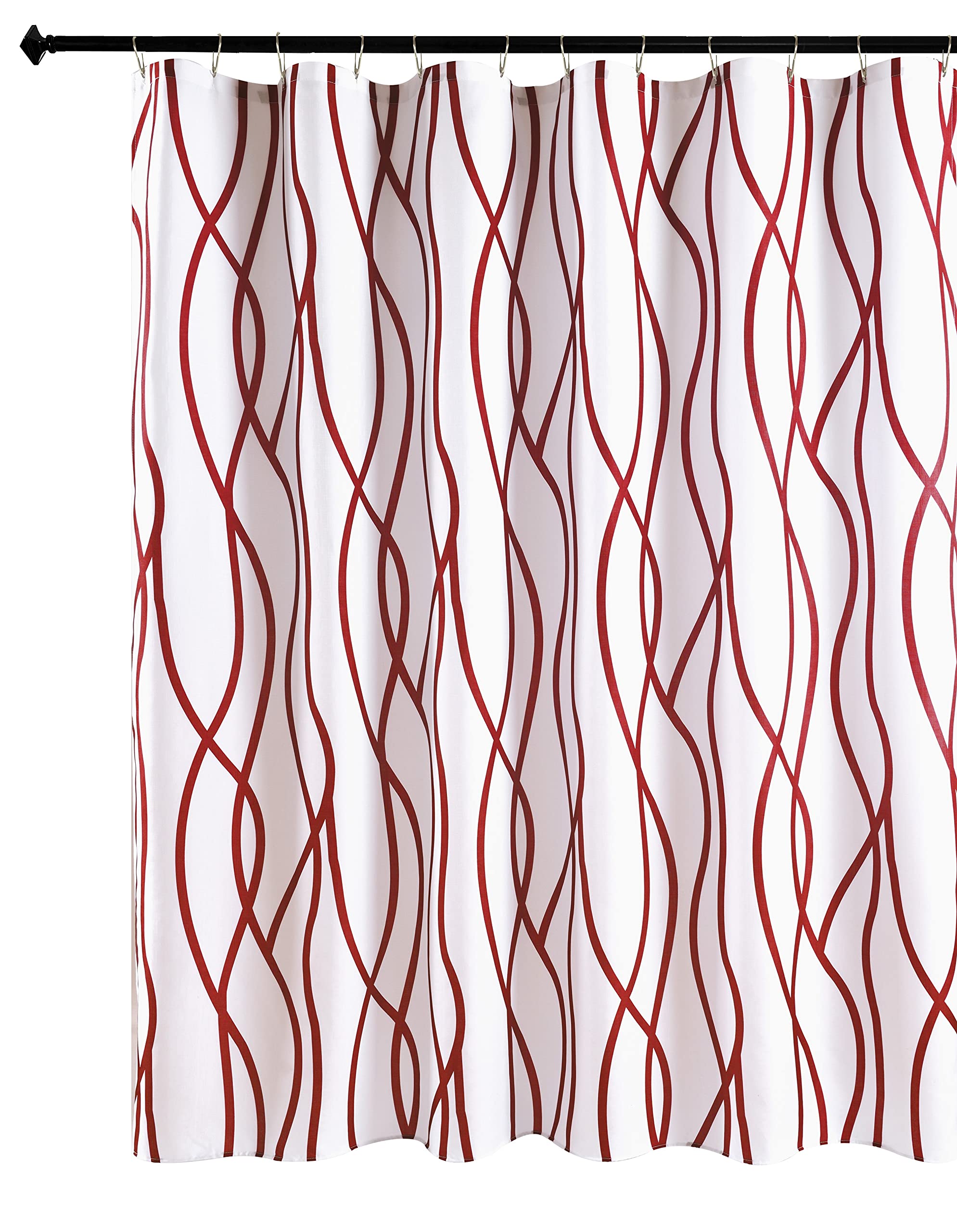 Biscaynebay Extra Long Textured Fabric Shower Curtain 72 W X 84 L, Burgundy Printed Striped Linen Modern Hotel Luxury Quality Cl