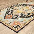 HomeRoots 508118 8 x 10 ft. Navy Rust Blue Ivory & Gold Oriental Hand Tufted Handmade Stain Resistant Rectangle Area Rug