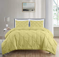 Chezmoi Collection Berlin Yellow Pinch Pleat Queen Comforter Set, 3-Piece (Comforter And Pillow Shams) - Soft Pintuck, Lightweig