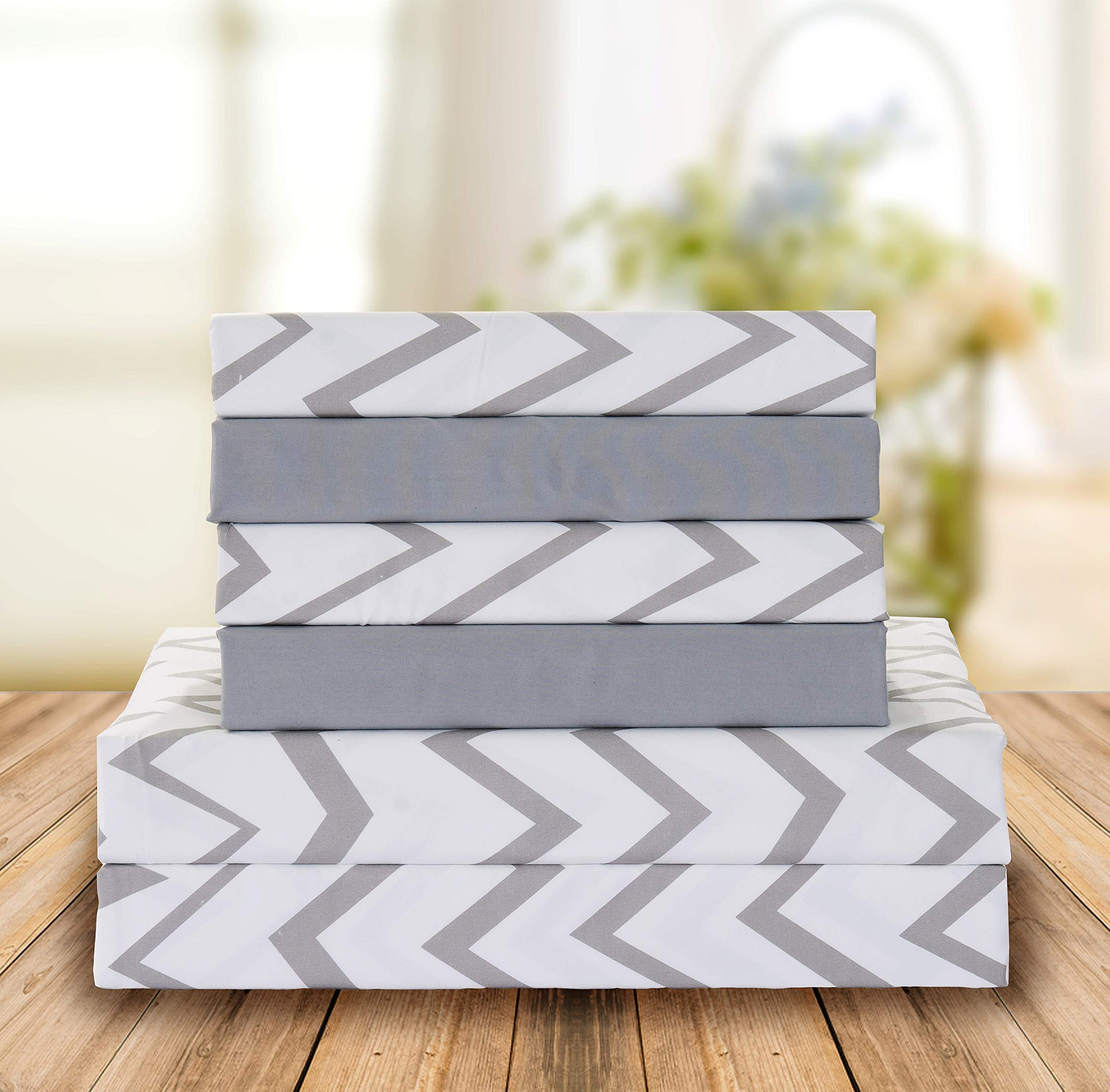 Elegant Comfort Luxury Soft Bed Sheets Chevron Pattern - 1500 Premium Hotel Quality Microfiber Softness Wrinkle And Fade Resistant (6-Piece) Bedding Set, Queen, Grey