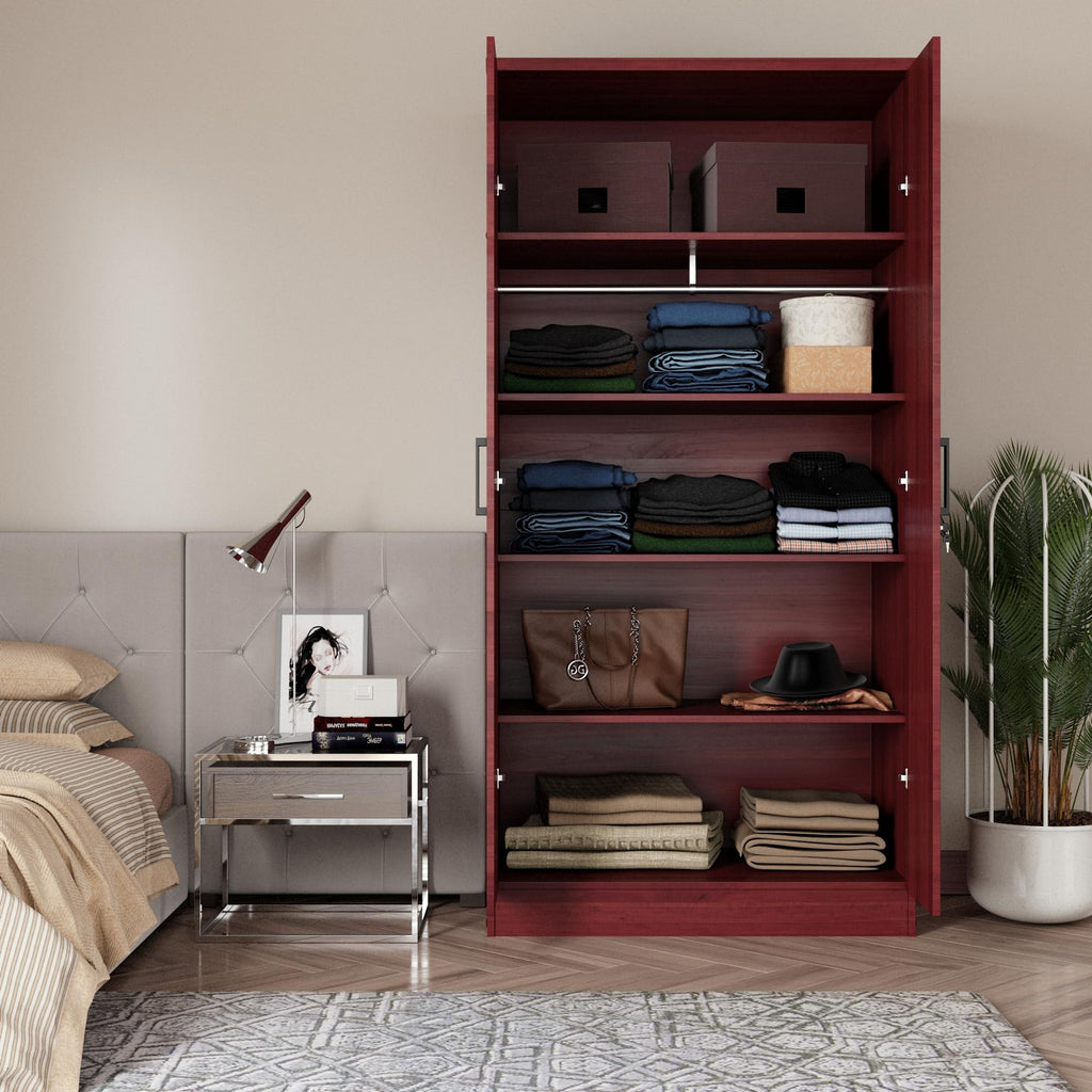 Woodpeckers Furniture And Mattress 2 Doors Wardrobe with Shelves (Mahogany)