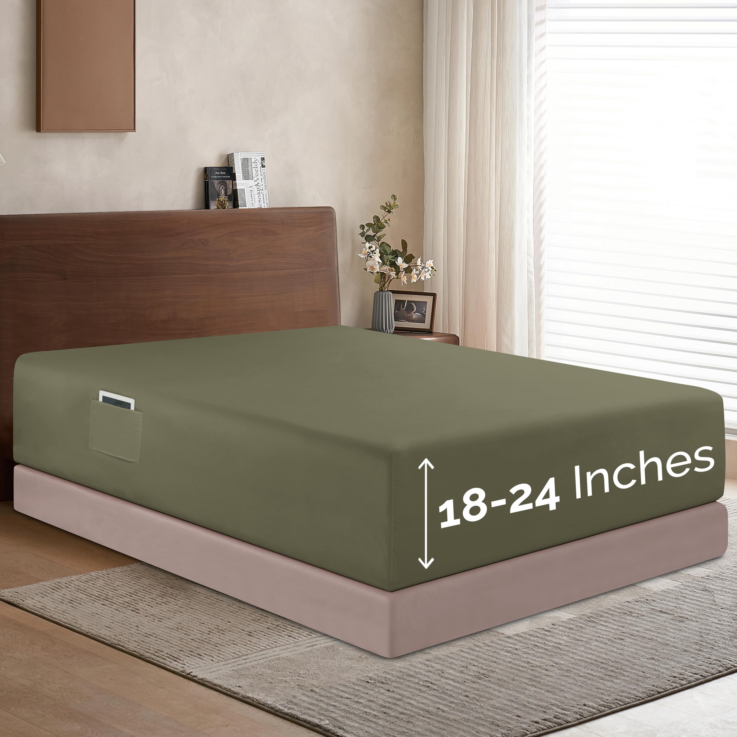 Elegant Comfort 1500 Premium Hotel Quality 18-24 Inches Deep - Extra Deep Pocket Single Fitted Sheet For High Mattress, Luxury And Softest, Smart Pocket - Wrinkle Free, Twin/Twin Xl, Green