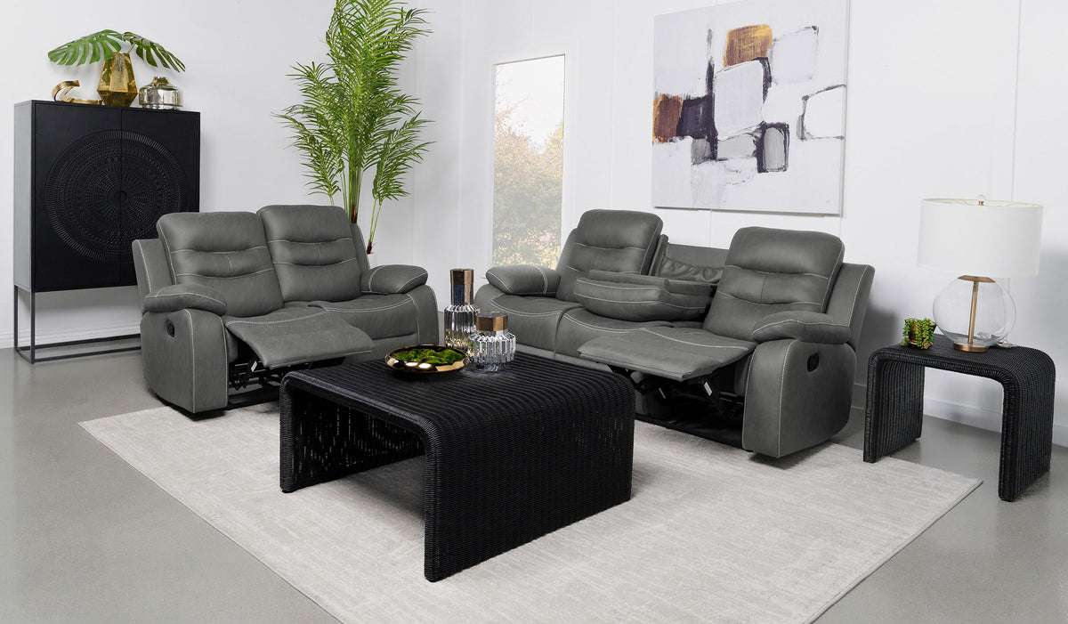 Coaster Home Furnishings Nova 2-Piece Upholstered Motion Reclining Sofa Set Dark Grey