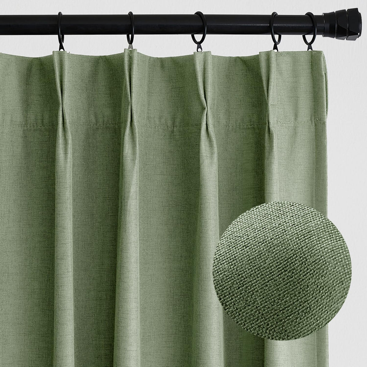 Miulee Sage Green Pinch Pleat Linen Blackout Curtains 90 Inches Long Thermal Insulated Room Darkening Window Drapes For Living R