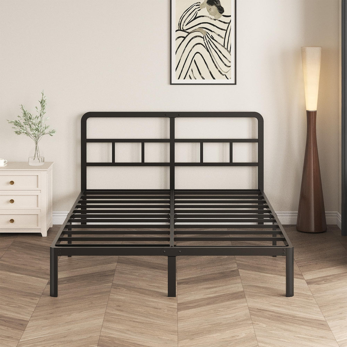Yicensen 12 Inch Full Bed Frame With Headboard, Heavy Duty Metal Metal Full Size Platform Bed Frame No Box Spring Needed With Ro