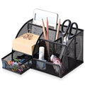 Mesh Desk Organizer, Desktop Organizer With Drawer, Office Supplies Multi-Functional Caddy, Metal Stationary Black Desk Caddy, W