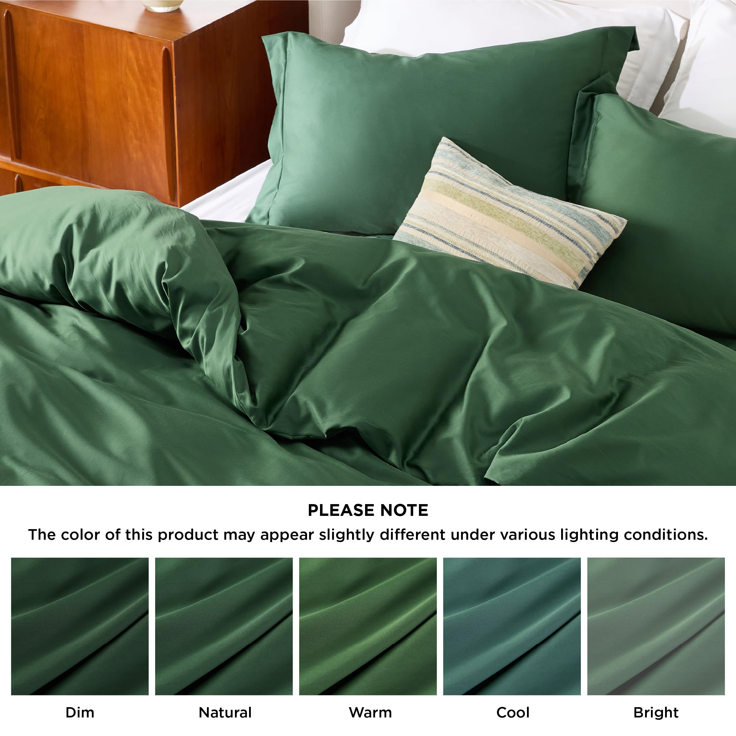 Bedsure Cotton Duvet Cover Queen Size - Moisture Wicking And Silky Eucalyptus Lyocell Cotton Hybrid Comforter Cover Set For Hot Sleeper - Buttery Soft And Breathable, Cooling Bedding Set, Forest Green