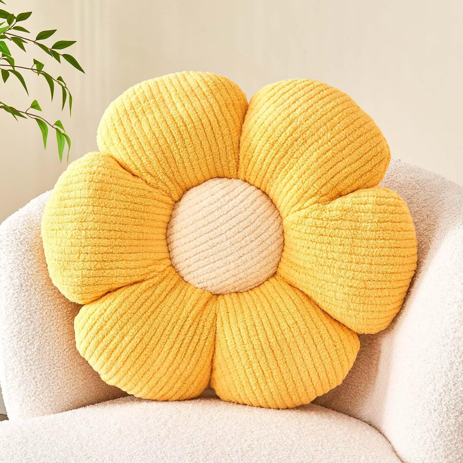 Kcvvcr Flower Throw Pillow, Soft Yellow 19.6' Flower Pillow For Home Decor, Cute Flower Shaped Floor Pillow Aesthetic Flower Pl