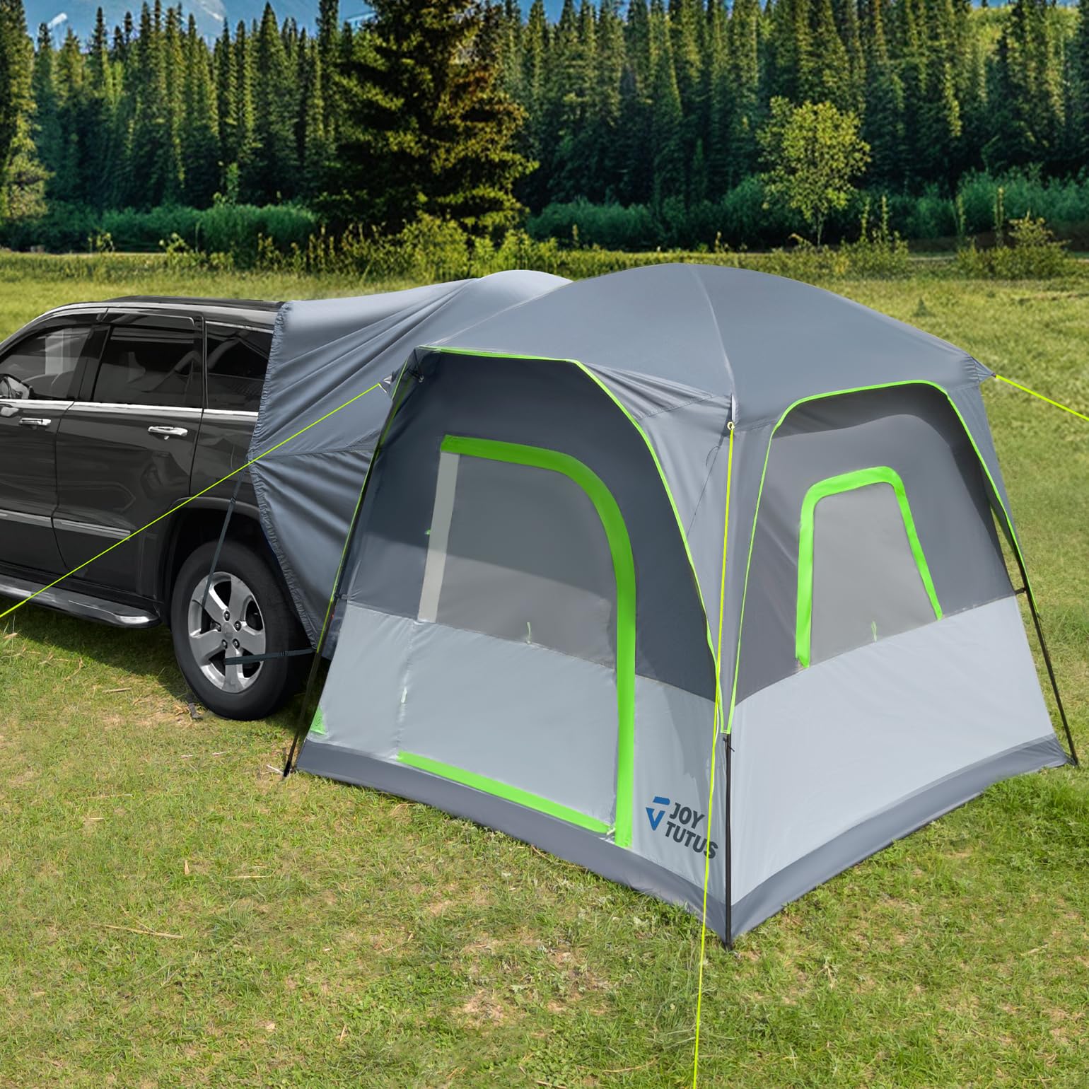 JOYTUTUS Dual-Use SUV Tent, SUV Tents for Camping with Rainfly, Strong Four Steel Frame Poles, 4-6 Person Car Tent with Ventilat
