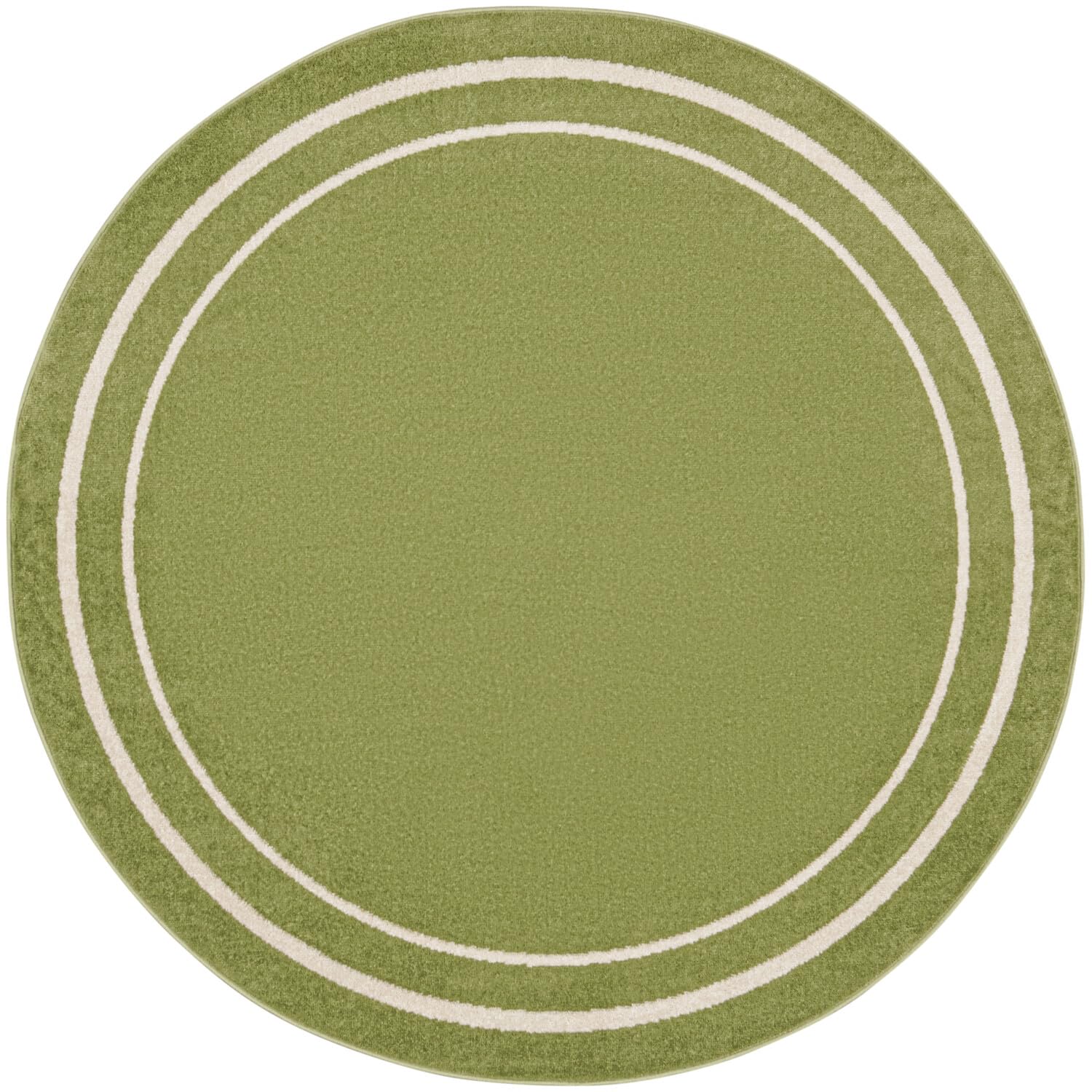 Nourison Essentials Indoor/Outdoor Solid Bordered Green Ivory 4' X Round Area Rug, Easy Cleaning, Non Shedding, Bed Room, Living