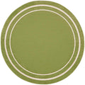 Nourison Essentials Indoor/Outdoor Solid Bordered Green Ivory 8' X Round Area Rug, Easy Cleaning, Non Shedding, Bed Room, Living
