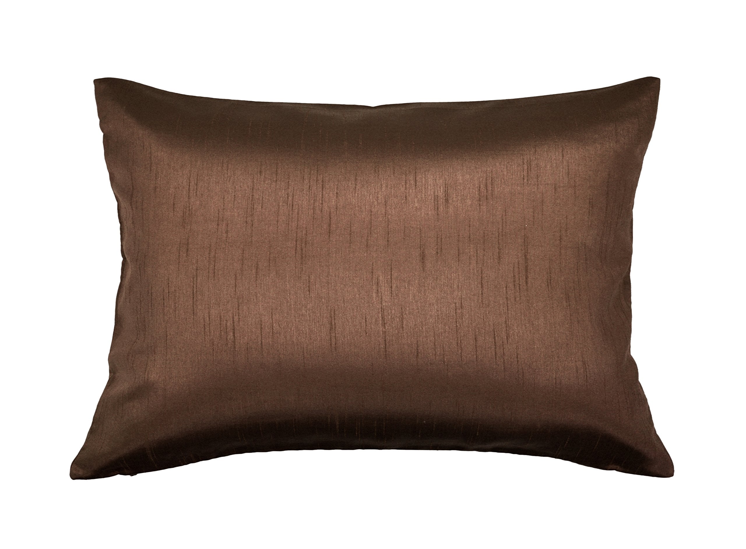 Aiking Home Solid Faux Silk Decorative Pillow Cover, Zipper Closure, 12 By 18 Inches, Brown
