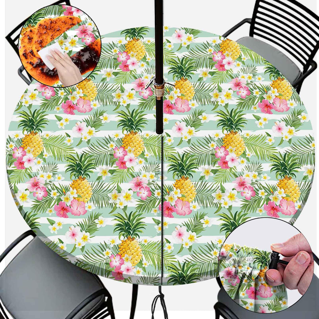 Opstellen Round Tablecloth With Umbrella Hole And Zipper Waterproof Fitted Patio Table Cloth Outdoor Tables Cover Elastic Tablec