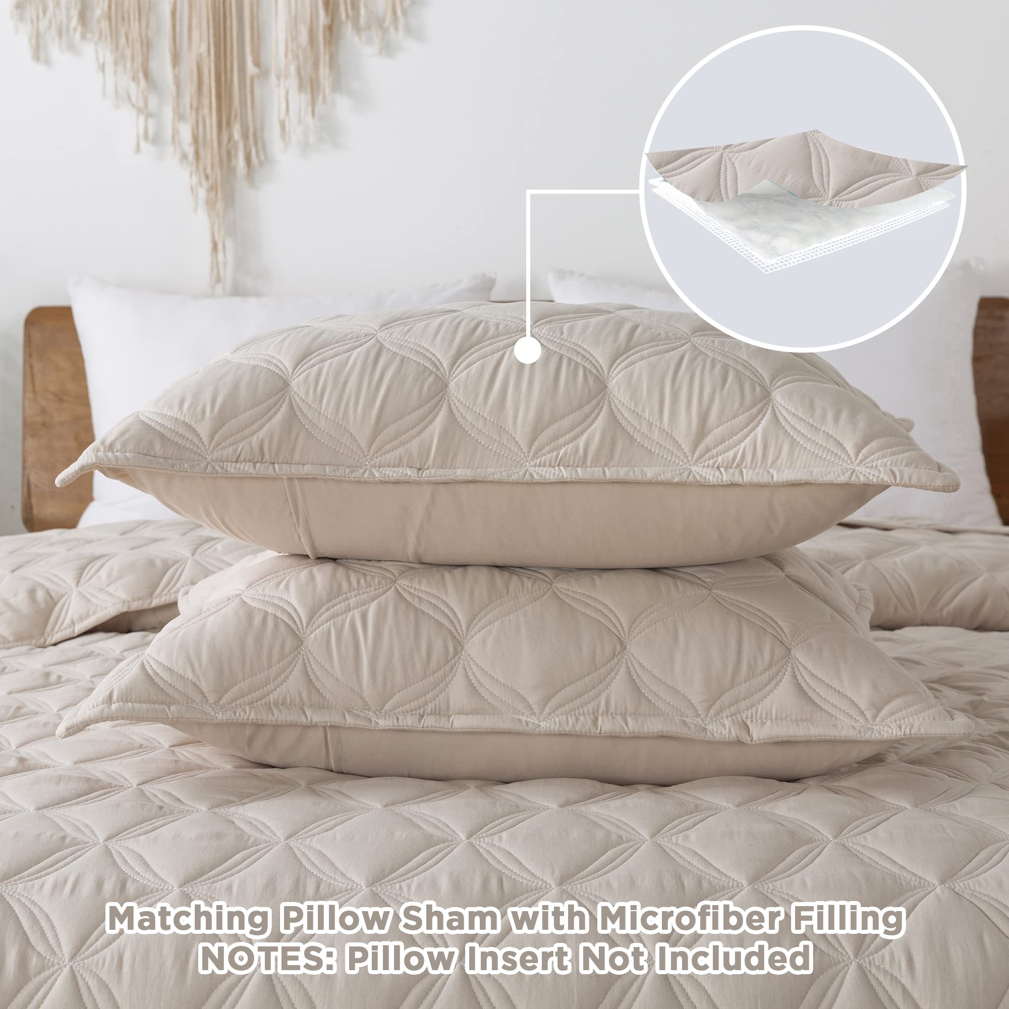 Litanika Beige King Size Quilt Bedding Set - Summer Lightweight Comforter Bedspreads & Coverlets - Boho Farmhouse Bedding Cover