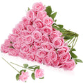 Hoemwarm 36 Pcs Silk Pink Roses Bouquet Bridal Artificial Flowers Mothers Day,Fake Rose Long Stem Realistic Artificial Flowers B