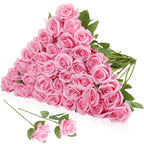 Hoemwarm 36 Pcs Silk Pink Roses Bouquet Bridal Artificial Flowers Mothers Day,Fake Rose Long Stem Realistic Artificial Flowers B