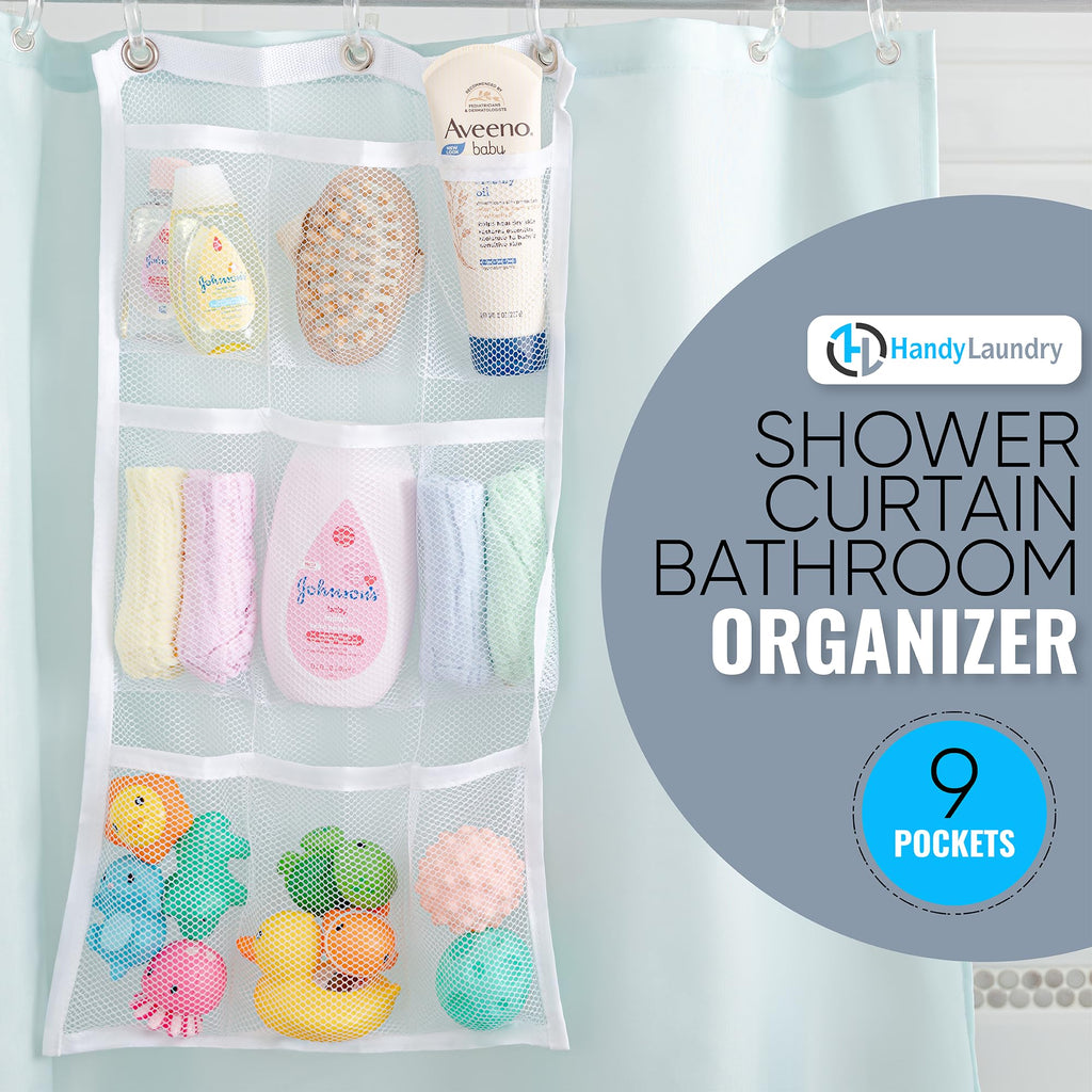 Handy Laundry Shower Curtain Bathroom Organizer -9 Pockets- Perfect For Organizing Home Bath, Your Toiletries And Kid'S Toys In