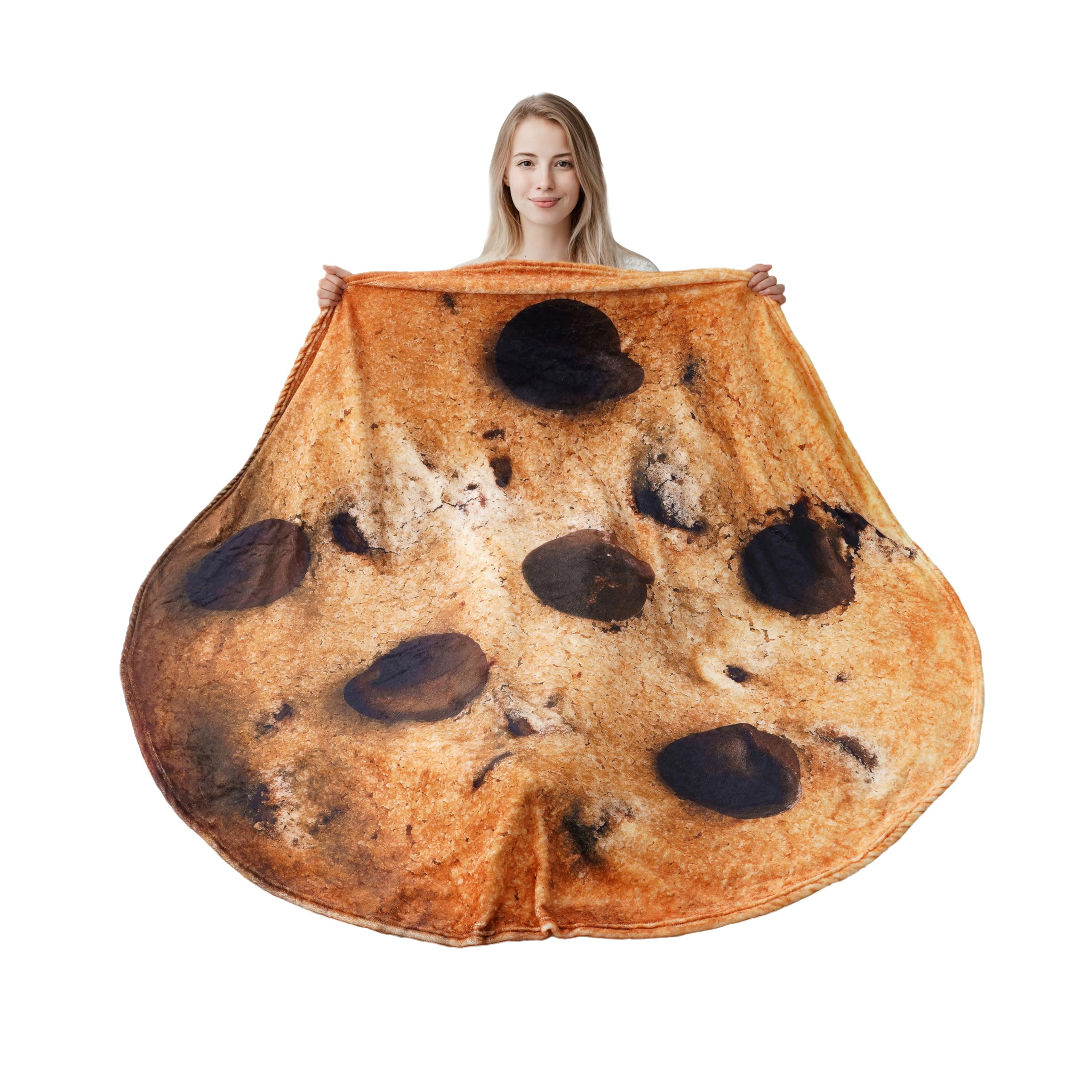 Battilo Home 59 Inch Chocolate Chip Cookie Blanket For Adults And Kids, Soft And Comfortable Flannel Round Blanket, Funny Food B