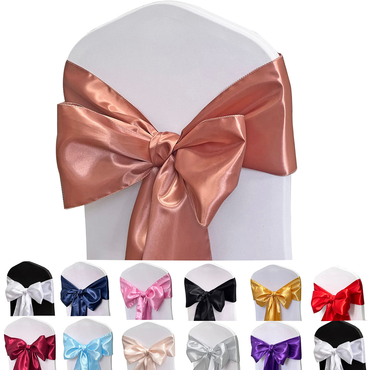 Maiangel Satin Chair Sashes Bows-12Pcs Chair Ribbon Ties Back Sash For Wedding Party Events Banquet Chair Cover Decoration (Rose