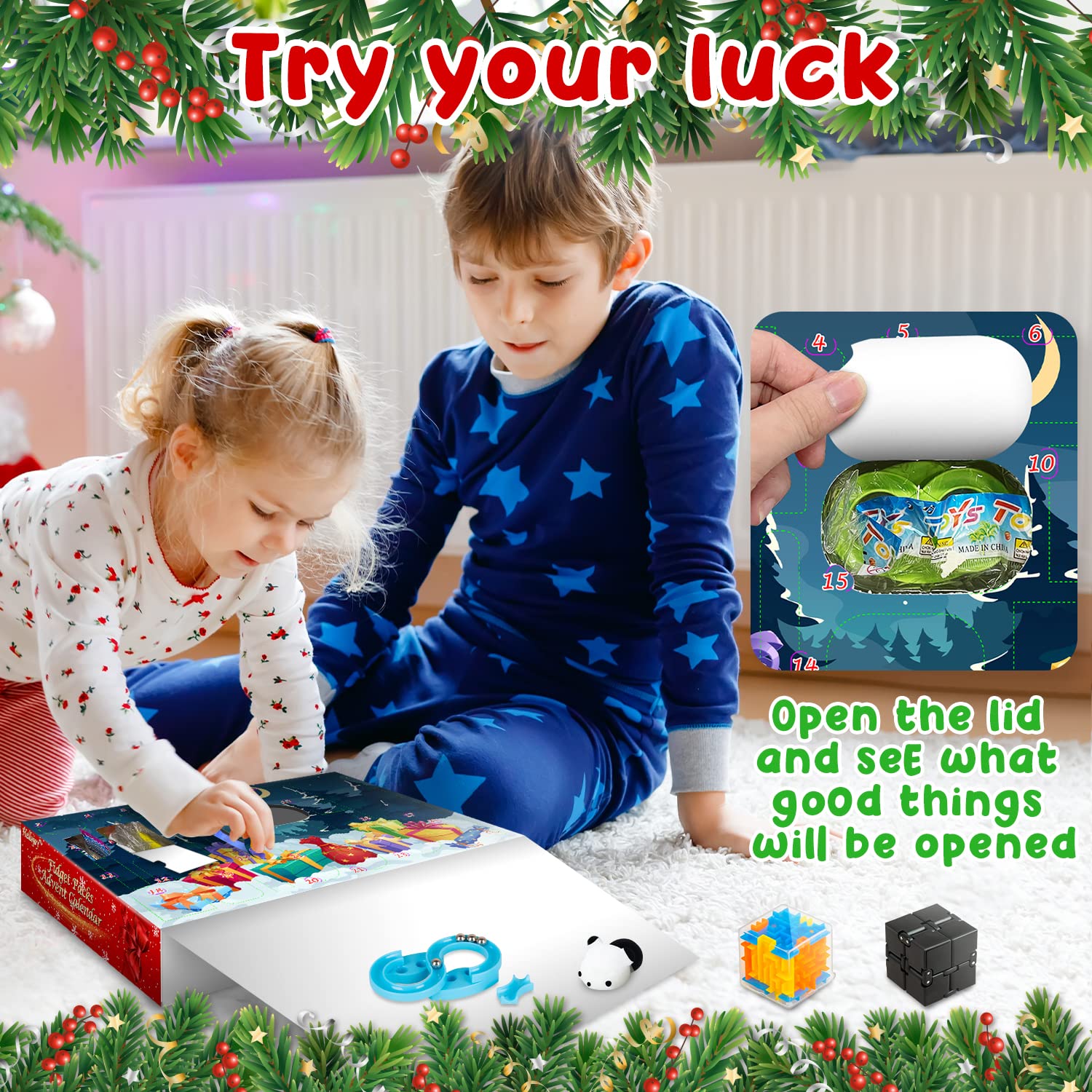 Hellojoy Christmas Pop Fidgets Advent Calendar 2024 For Boys Girls, 24 Days Countdown Calendar Push Pop Bubble Set Sensory Toys