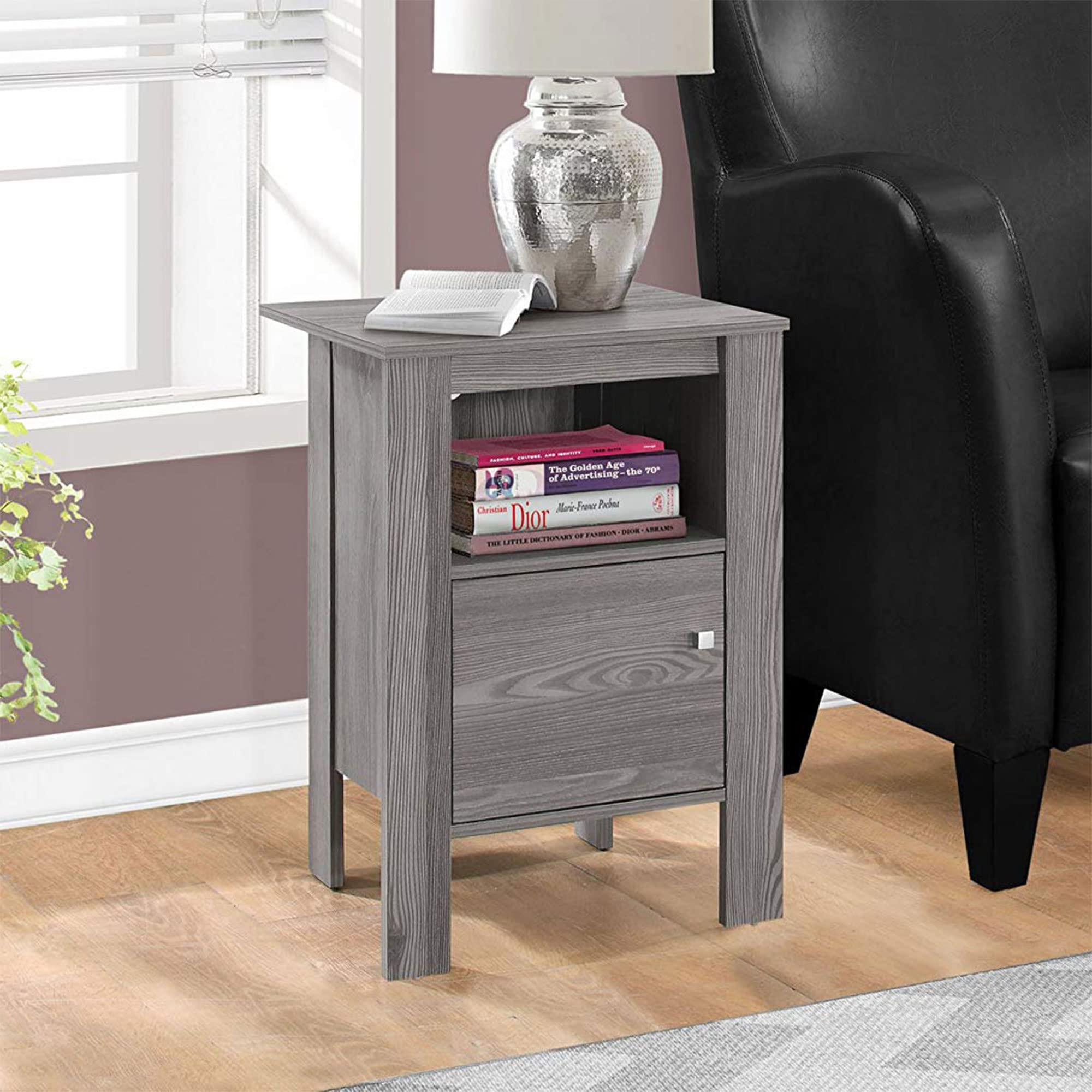 Monarch Specialties Accent Table-Grey Night Stand With Storage, 17.25&quot; L X 14&quot; D X 24.25&quot; H