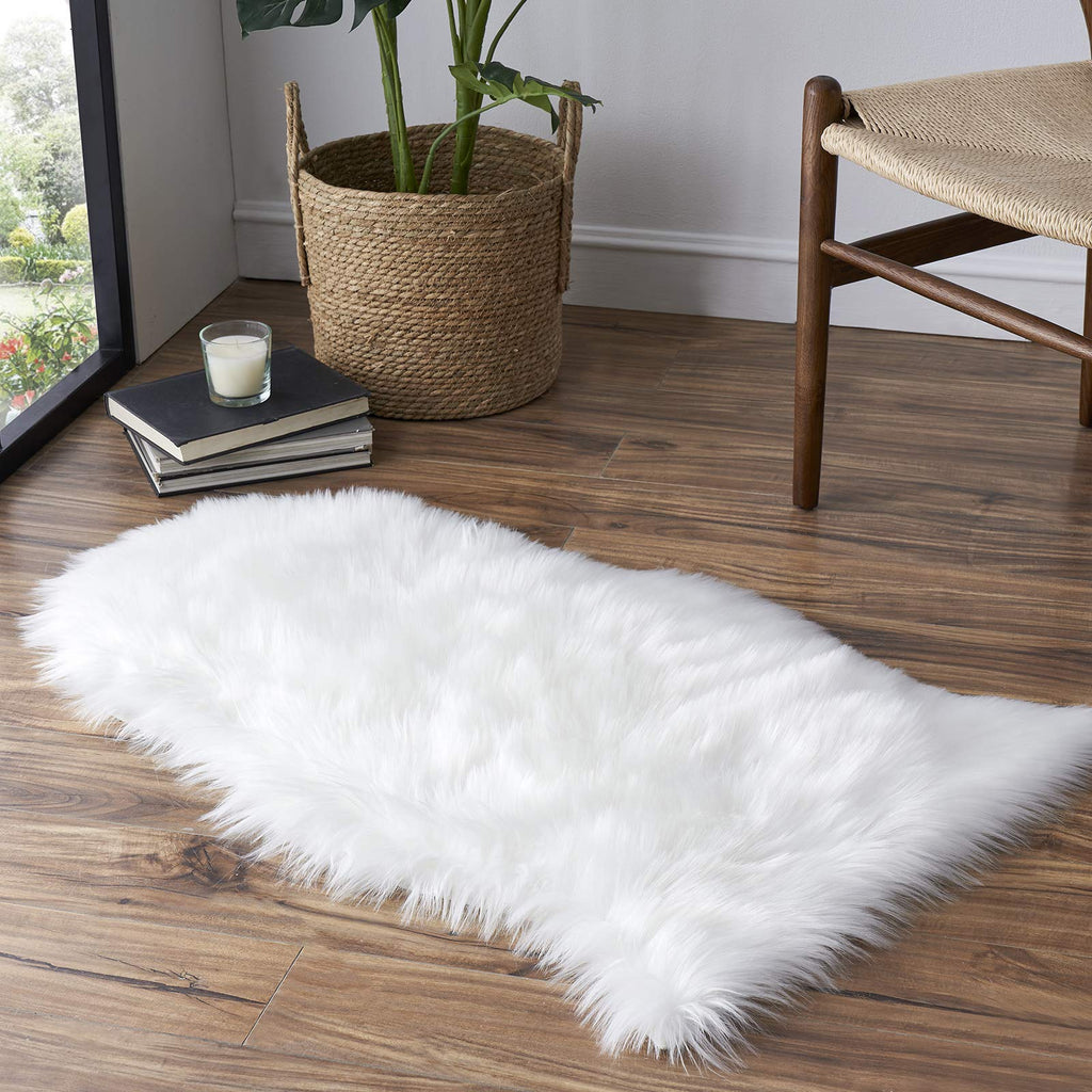 Faux Fur Rug Sofa Chairs Cover, White Small Rug for Bedroom, 2X3 Shaggy Furry Rug for Kids Room, Shag Fluffy Rug for Nursery Roo