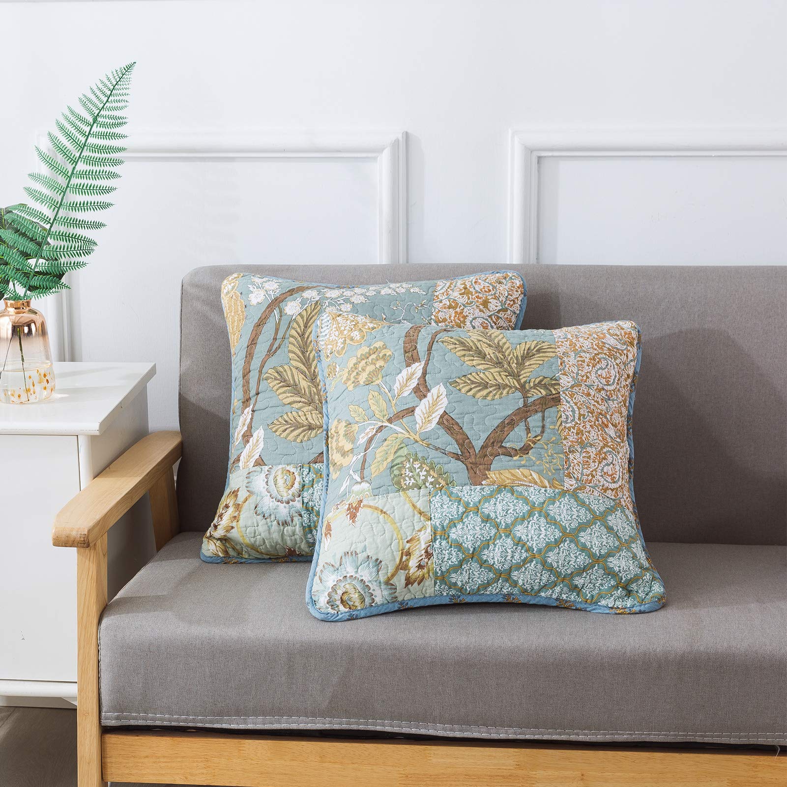 Newlake Bohemian Floral Style Cotton Throw Pillow Covers With Real Stitched Embroidery (2 Pieces, 18X18 Inch)