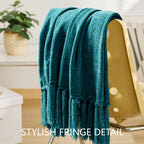 Long Create Chenille Throw Blanket For Couch 50''X 60'', Soft Cozy Throw Blanket With Fringe Tassel For Bed Sofa Chair, Lightwei