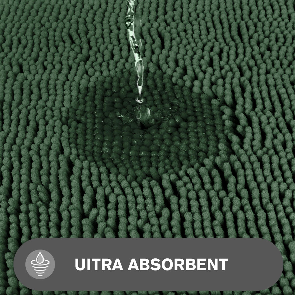 Pureswan Hunter Green Bathroom Rugs - Absorbent And Washable Bath Mat, Non-Slip, Thick Soft Chenille Bath Rugs For Bathroom Floo