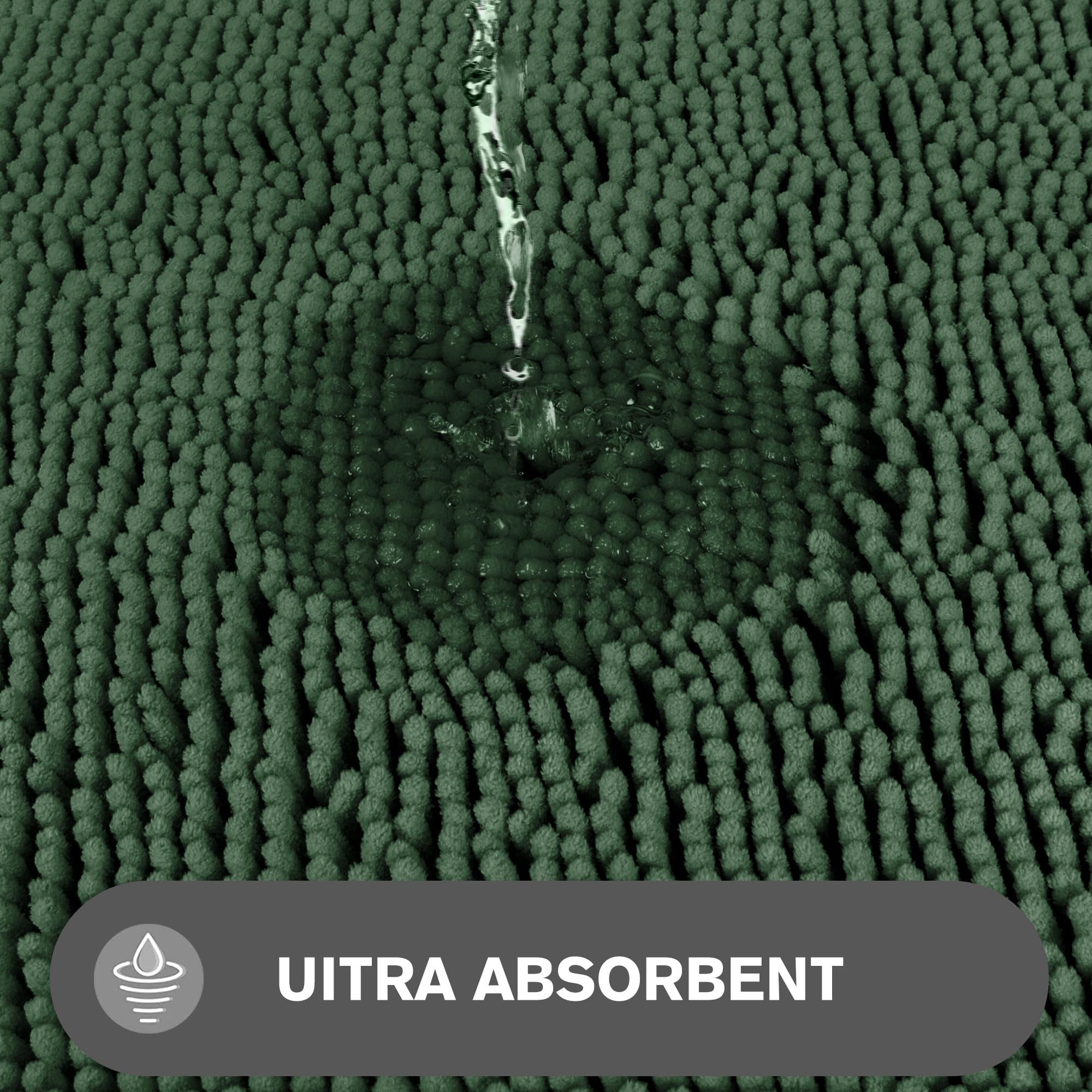 Pureswan Hunter Green Bathroom Rugs - Absorbent And Washable Bath Mat, Non-Slip, Thick Soft Chenille Bath Rugs For Bathroom Floo