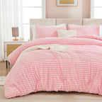 Andency Pink Comforter Set Queen, 3 Pieces Fleece Comforter Set For Queen Size Bed, Soft Warm Fluffy Fuzzy Luxury Plush Bedding