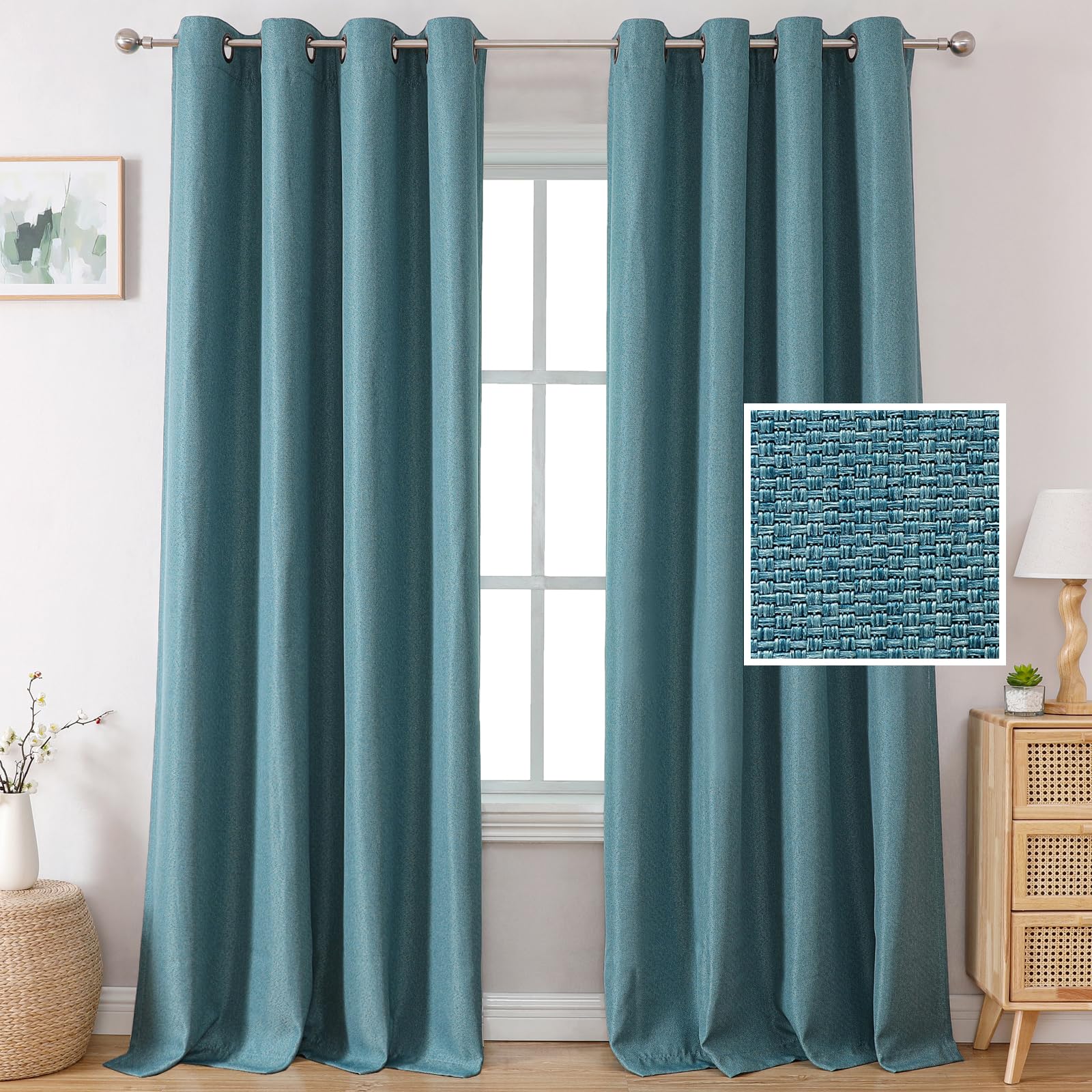 H.VERSAILTEX Linen Blackout Curtains 96 Inches Long for Bedroom/Living Room Thermal Insulated Grommet Curtains Primitive Texture