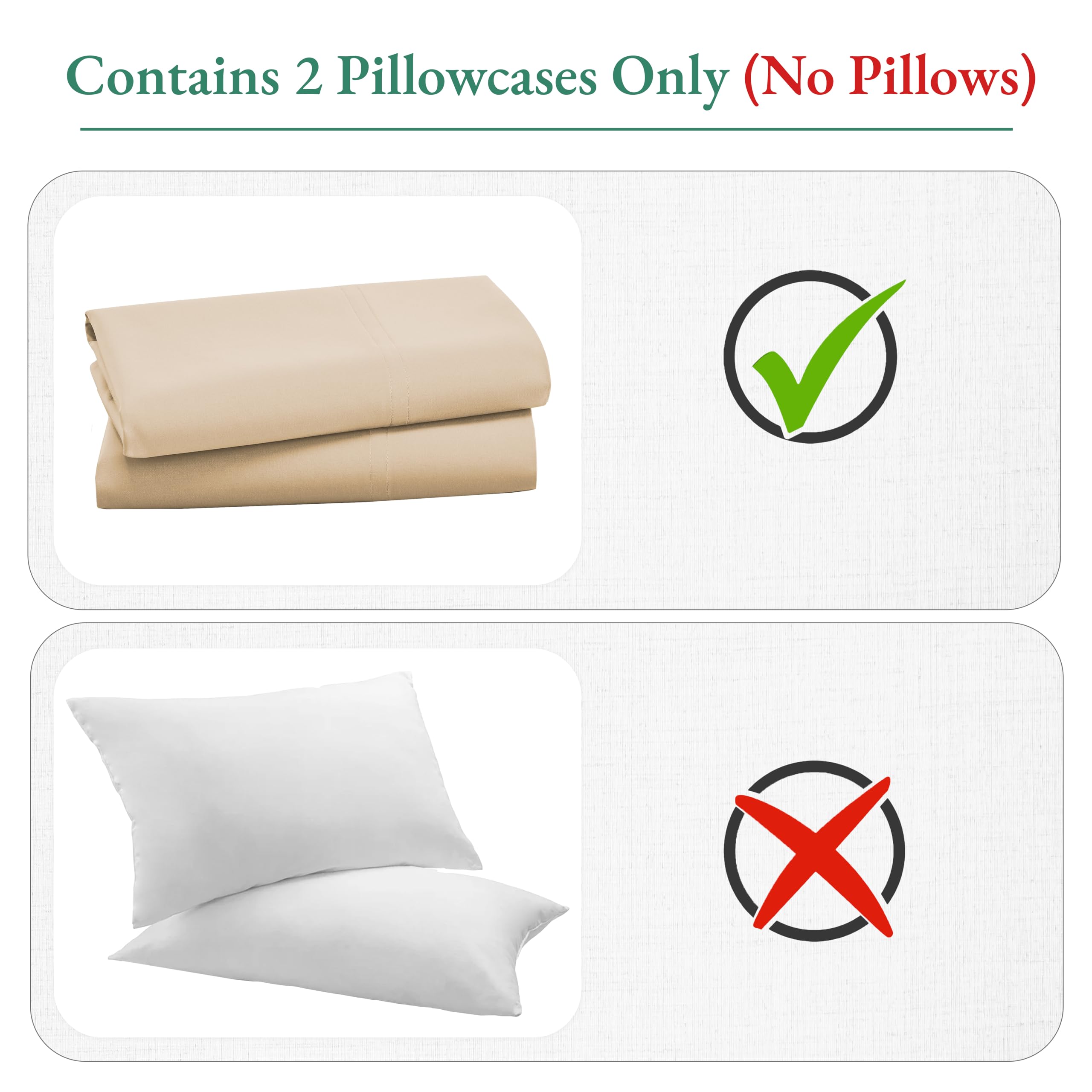 California Design Den Luxuriously Soft Hotel Quality 600 Thread Count, 100% Cotton Set Of 2 Cases, Crisp & Cool Standard Pillow Covers, Fits Standard & Queen Pillows (Tan-Beige)