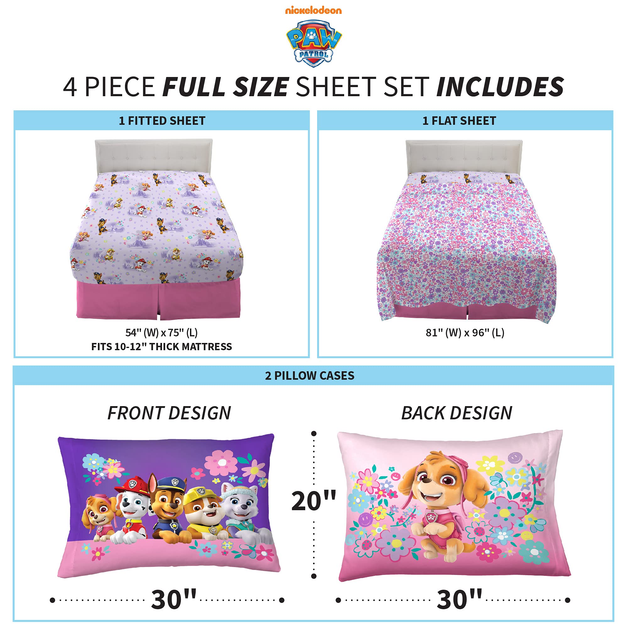 Franco Kids Bedding Super Soft Microfiber Sheet Set, Full, Paw Patrol Girls