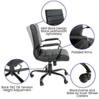 Flash Furniture Whitney Mid-Back Swivel LeatherSoft Desk Chair with Padded Seat and Armrests, Adjustable Height Padded Office Chair, Black