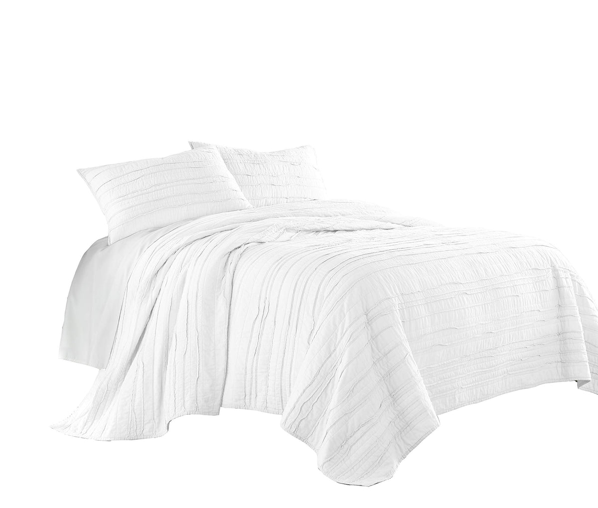 Chezmoi Collection Katy 3-Piece Solid Raw Edge 100% Cotton Pre-Washed Soft-Finished Quilt Set (King, White)