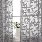 Ovzme Anji Bird Charcoal Grey Sheer Curtains 45 Inches Long 2 Panels For Small Window, Light Filtering Privacy Cafe Curtains Rod