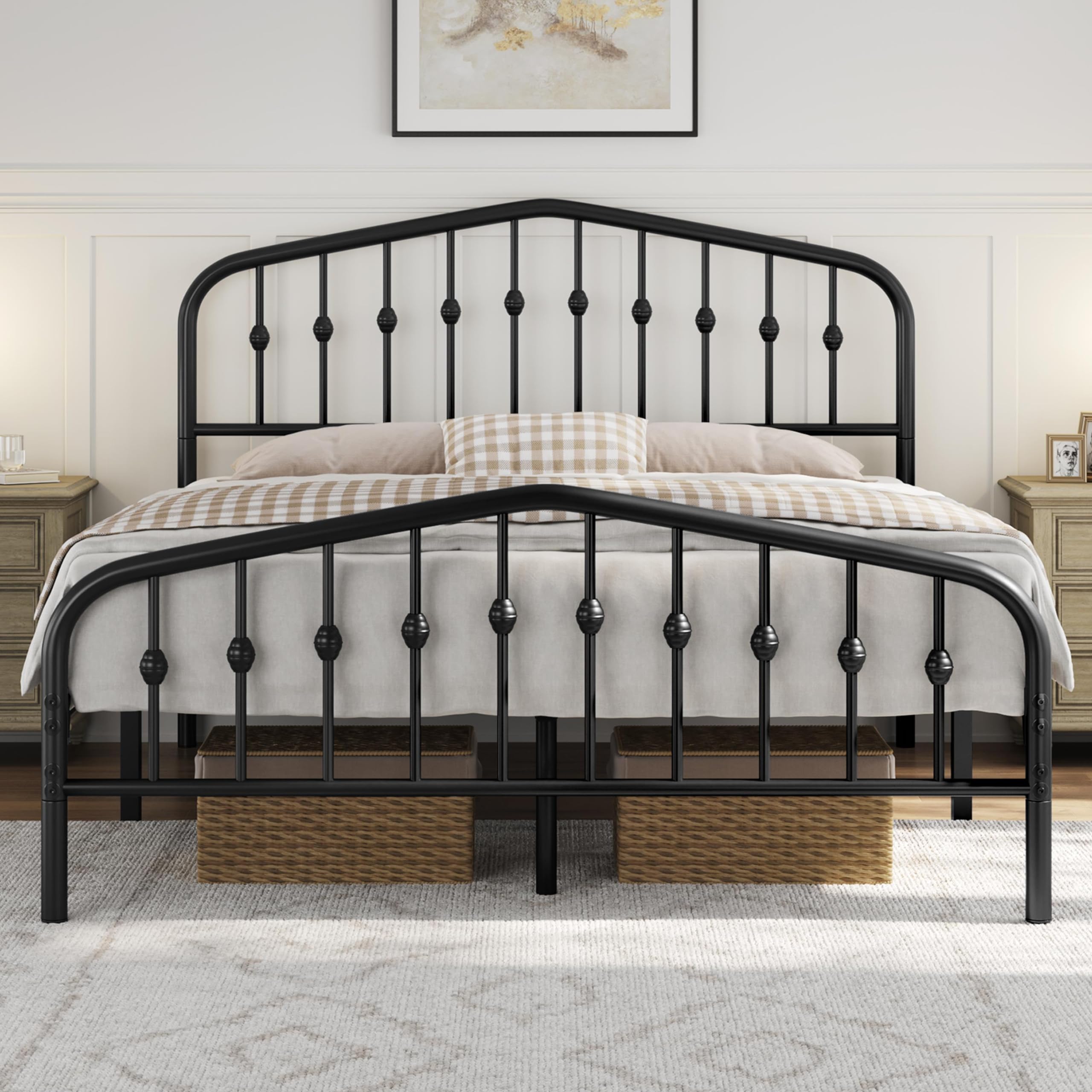Yaheetech Queen Bed Frames Metal Platform Bed With Victorian Style Wrought Iron Headboard And Footboard/Easy Assembly/No Box Spring Needed/Black Queen Bed