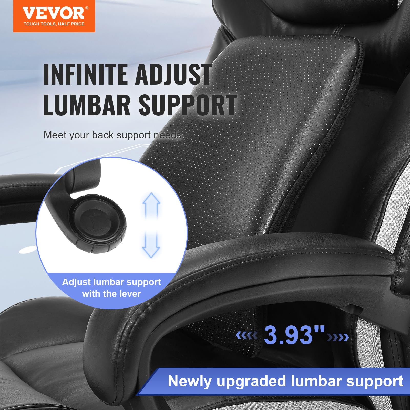 VEVOR Heavy Duty Executive Office Chair with Cutting-Edge Adjustable Lumbar Support for Long Hours, Big and Tall 500lbs Office Chair, Wide Thick Padded Strong Metal Base Quiet Wheels