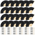 BOUBONI 24 Pieces Black Hand Held Bamboo Folding Fans Paper Fans Handheld for Women Foldable Girls Wedding Decoration Church Hom