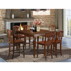 East West Furniture CHEL7-MAH-W Chelsea 7 Piece Counter Height Pub Set Consist of a Square Table with Butterfly Leaf and 6 Kitchen Dining Chairs, 54x54 Inch