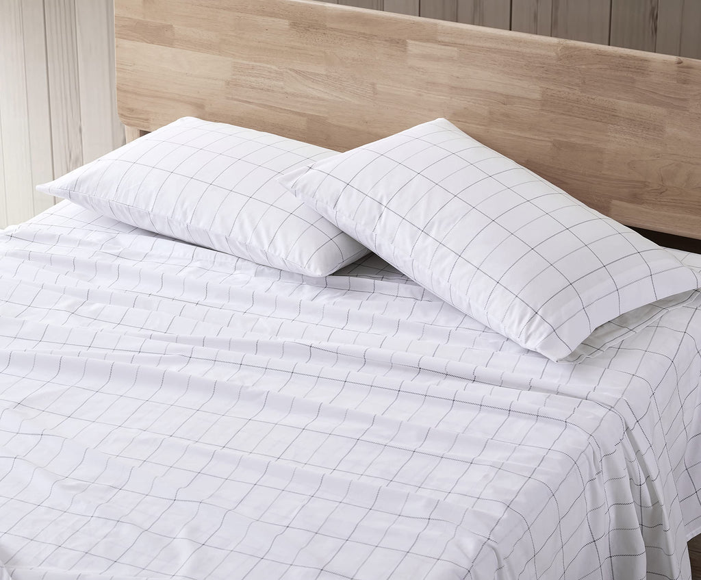 Eddie Bauer Sheets Cotton Percale Bedding Set, Crisp & Cool, Stylish Home Decor, Full, Northern Plaid White/Grey