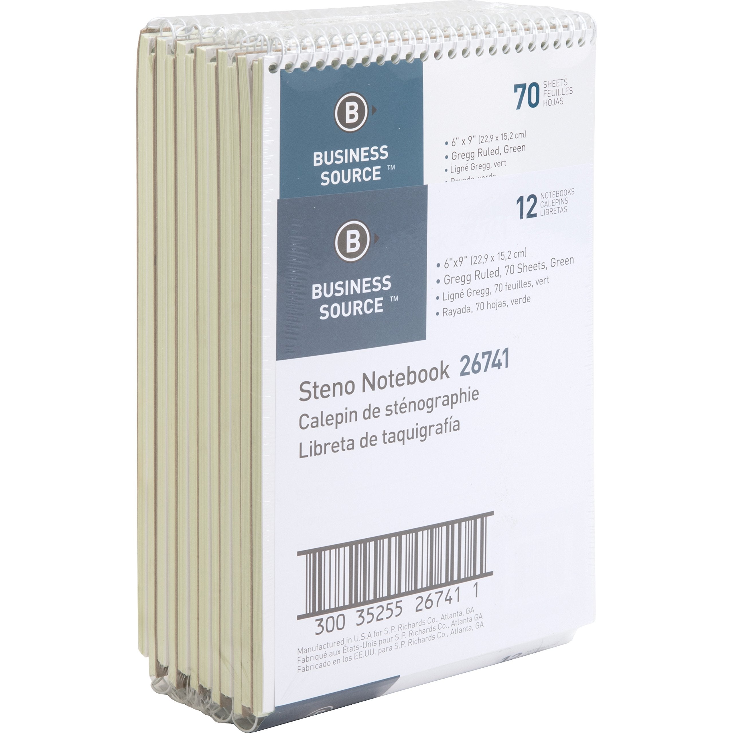 Business Source Wire Bound Steno Notebook, 70 Sheets, Green (26741Pk)
