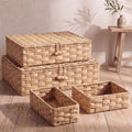 Newtay Set of 4 Woven Wicker Storage Baskets with Lids, Decorative Storage Boxes Lidded Rattan Organizer Bin Home Decor for Shel