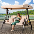 Yalissey 3 In 1 Outdoor Porch Swing With Adjustable Canopy, 3 Seat Outdoor Swing For Adults, Patio Swing Chair With Thickened Cu